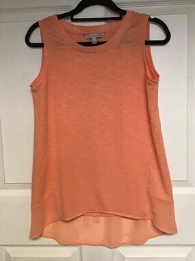 ADRIENNE VITTADINI High Low Sleeveless Sheer Back Bottom Summer Sorbet Apricot